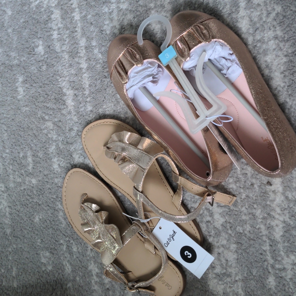 NWT girls two pair rose gold and gold shoes